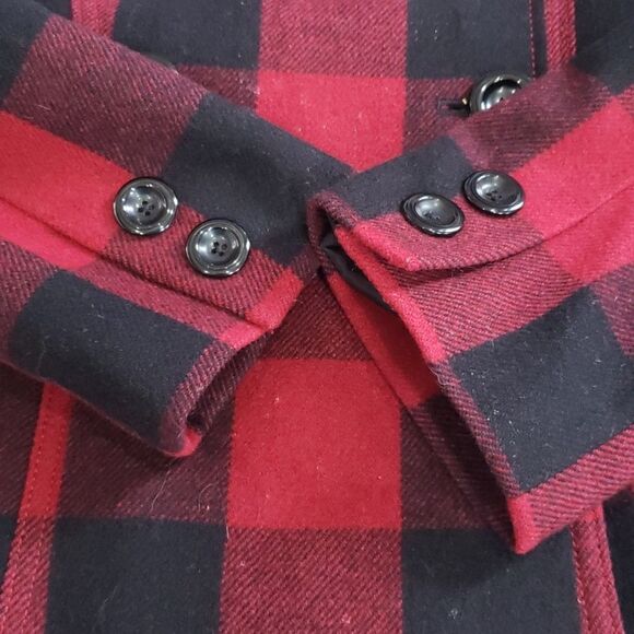 Gap Pea Coat Women's M Red Black Buffalo Plaid Check Wool Blend Jacket Outdoors - Picture 4 of 8